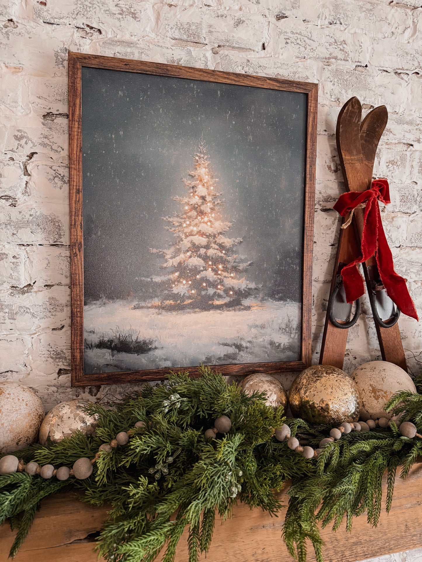 Moody Lit Up Evergreen Tree Wood Sign