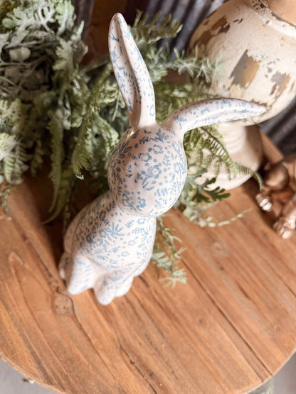 Blue Floral Ceramic Bunny