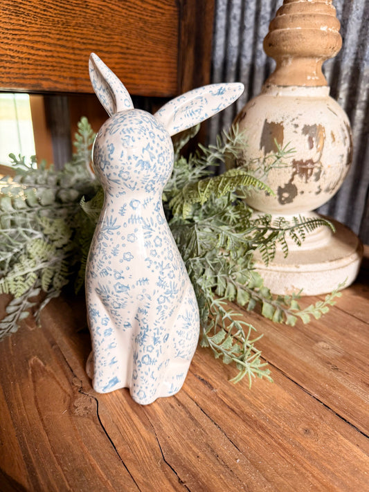 Blue Floral Ceramic Bunny