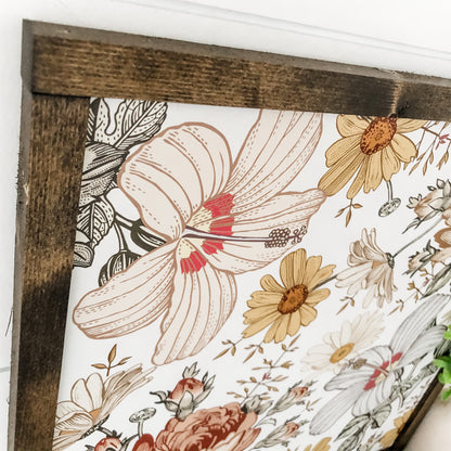Vintage Floral Background Layering Wood Sign