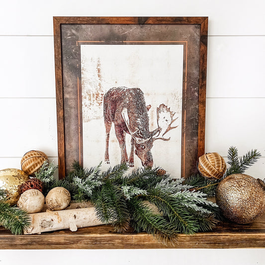 Vintage Winter Moose Wood Sign
