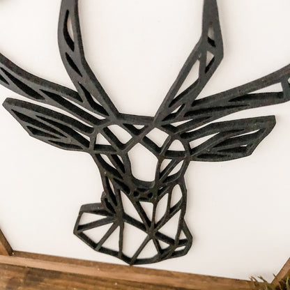 Geometric Deer Head Laser Cut Wood Sign