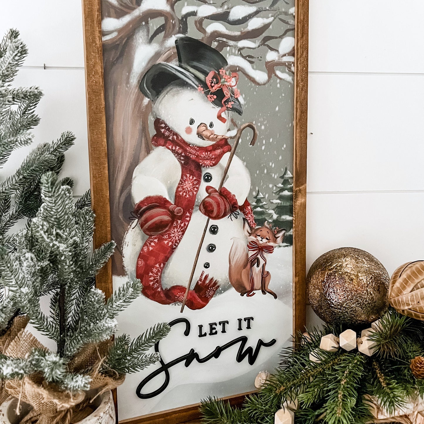 Let It Snow Snowman Christmas Wood Sign
