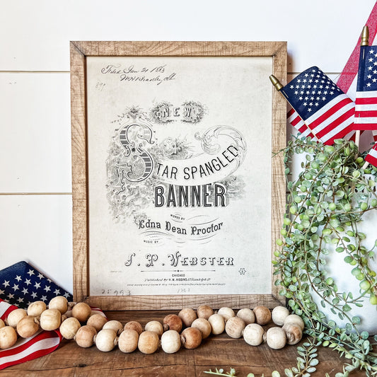Star Spangled Banner Wood Sign Black & White