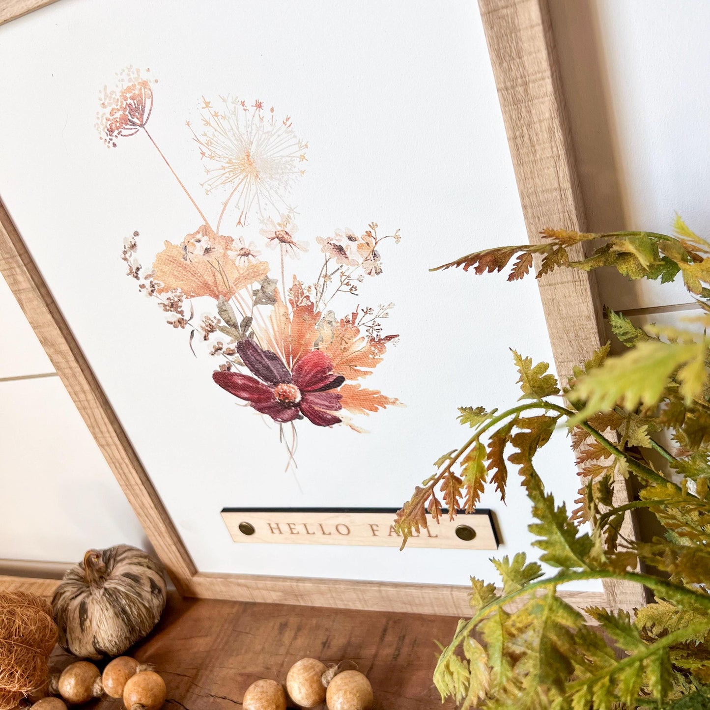 Hello Fall Burgundy Floral Wood Sign