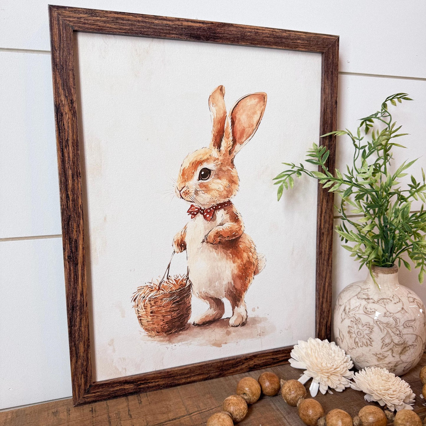 Vintage Rabbit With Basket Easter Spring Wall Art