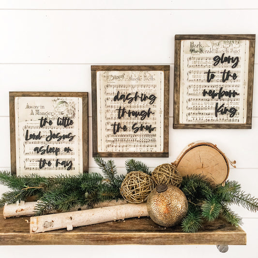 Vintage Christmas Carols Laser Cut Wood Sign