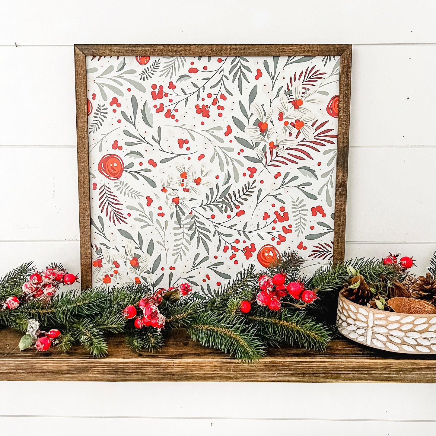 Winter Berry Christmas Floral Layering Sign