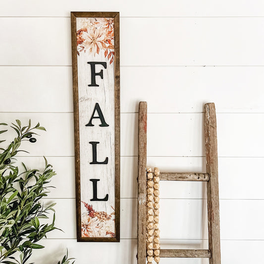 Skinny Fall Laser Cut Wood Sign with Floral
