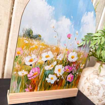 Spring Flowers Arched Wood Sign Shelf Sitter