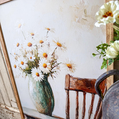 White Daisies in Vase Wall Art