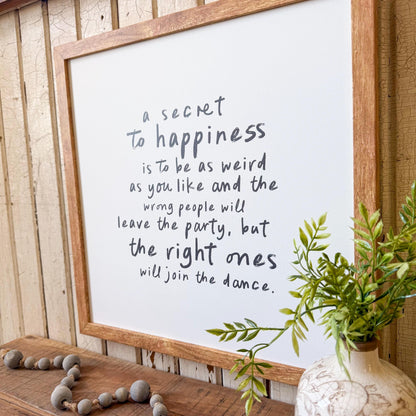 Secret to Happiness Quote Wall Art Print
