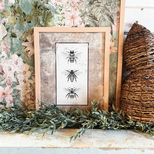 Vintage Farmhouse Bee Print Sign