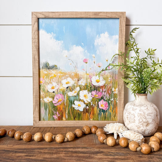 Pink & White Wildflowers Field Wall Art