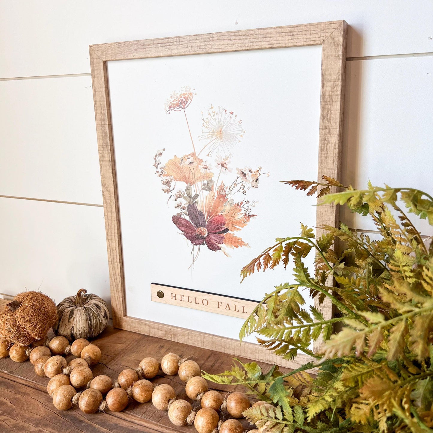 Hello Fall Burgundy Floral Wood Sign