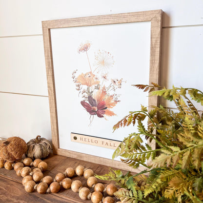 Hello Fall Burgundy Floral Wood Sign