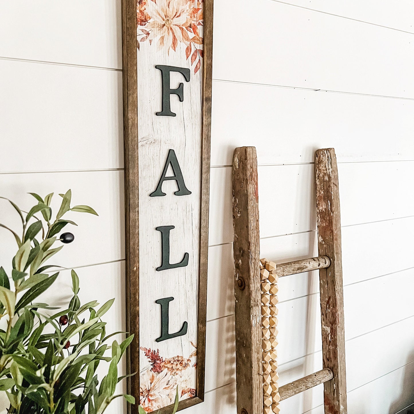 Skinny Fall Laser Cut Wood Sign with Floral
