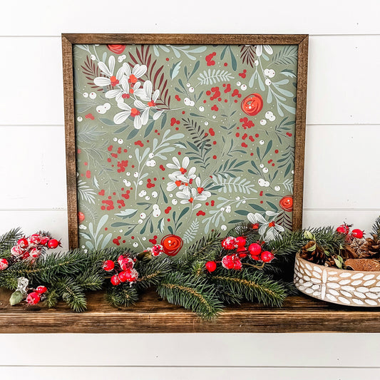 Winter Berry Christmas Floral Layering Sign