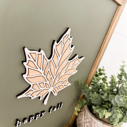 Happy Fall Leaf Wood Sign