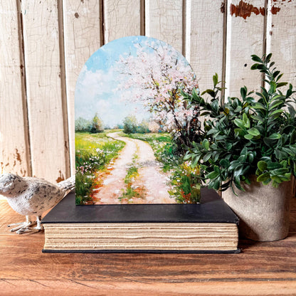 Spring Country Road Arched Wood Sign Shelf Sitter
