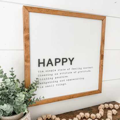 Happy Definition Wood Sign
