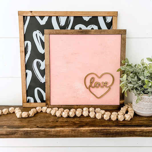 Pink Love Heart Textured Wood Sign