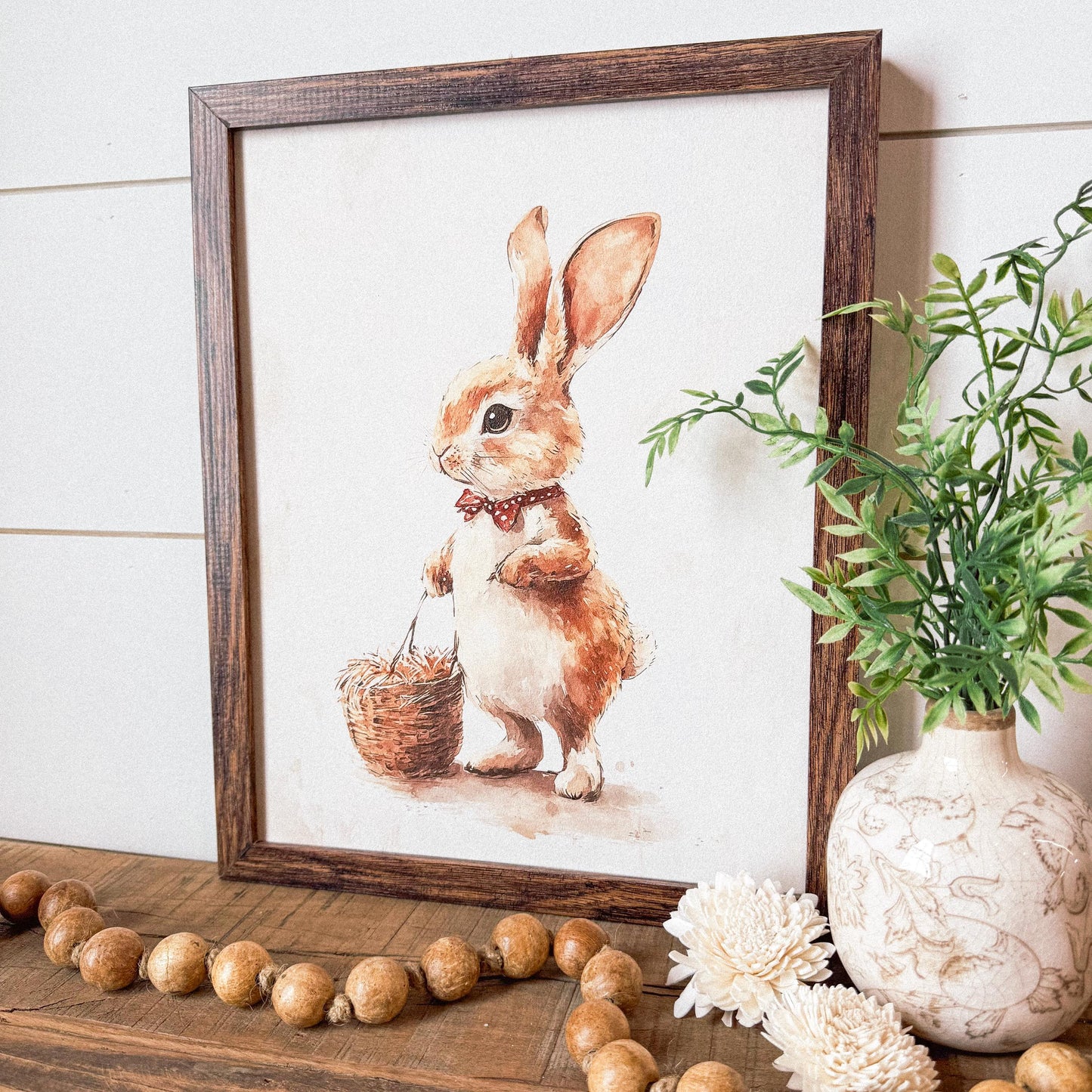 Vintage Rabbit With Basket Easter Spring Wall Art