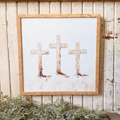 Three Crosses Wood Sign
