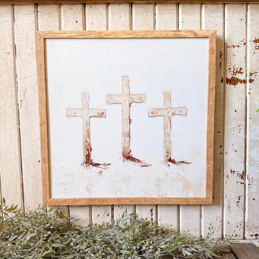 Three Crosses Wood Sign