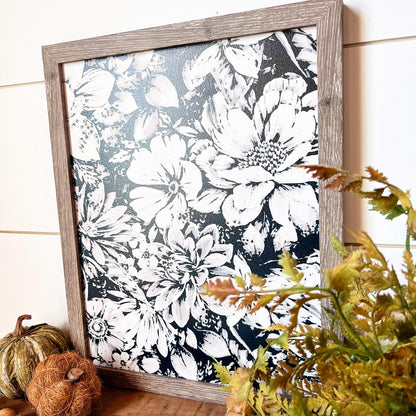 Black and White Floral Wood Sign