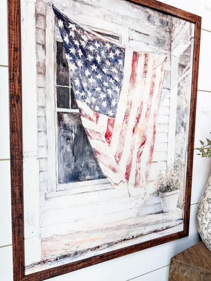American Flag Farmhouse Porch Wood Sign