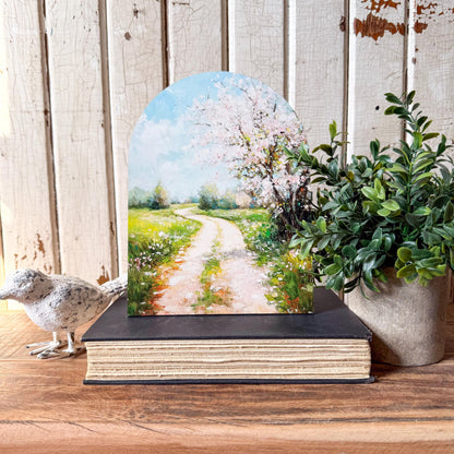Spring Country Road Arched Wood Sign Shelf Sitter