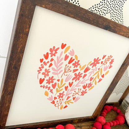Flower Heart Wood Sign