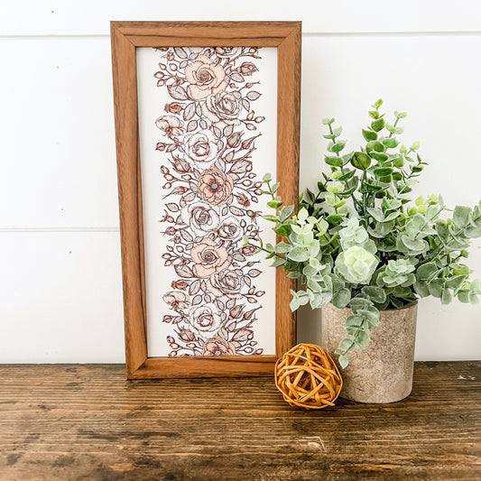 Spring Floral Vintage Pattern Skinny Wood Sign