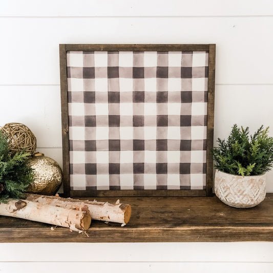 Black/White Buffalo Plaid Wood Sign