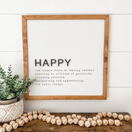 Happy Definition Wood Sign
