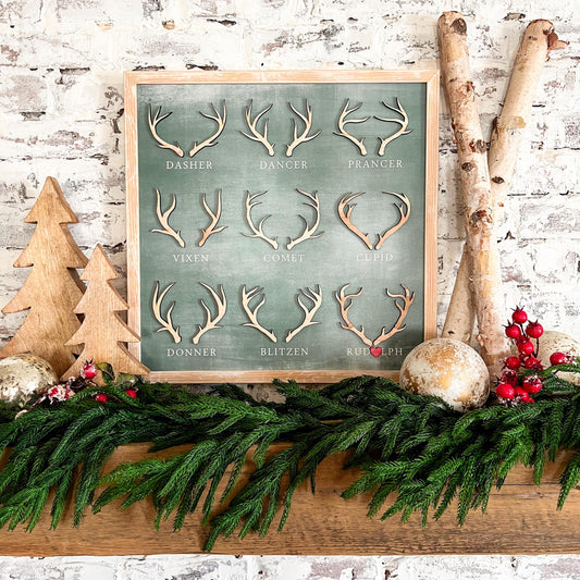 Reindeer Names Christmas Wood Sign