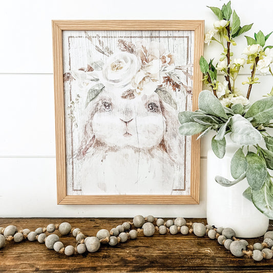 Bunny With Flower Crown Wood Sign