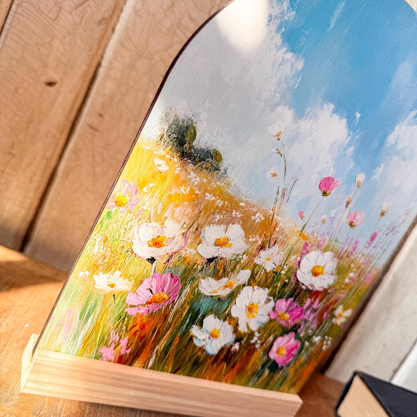 Spring Flowers Arched Wood Sign Shelf Sitter