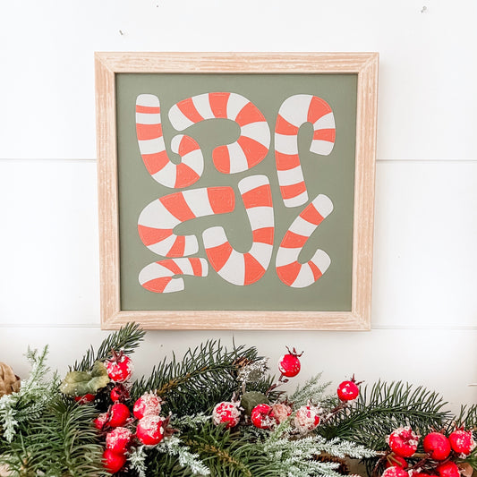 Candy Cane Christmas Wood Sign