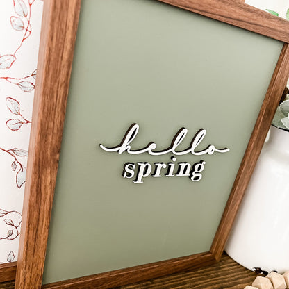 Hello Spring Green Background Wood Sign