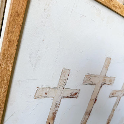 Three Crosses Wood Sign