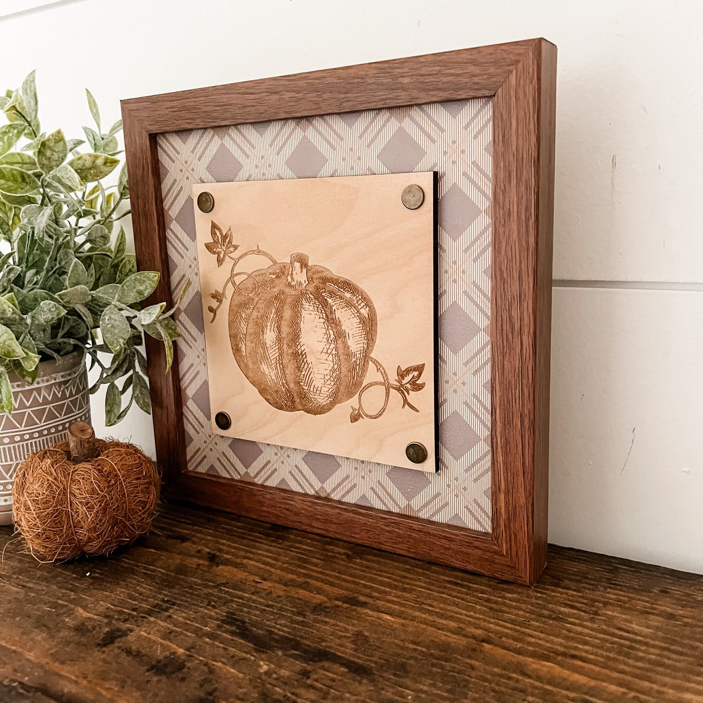 Etched Pumpkin Fall Wood Sign