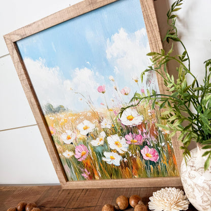 Pink & White Wildflowers Field Wall Art