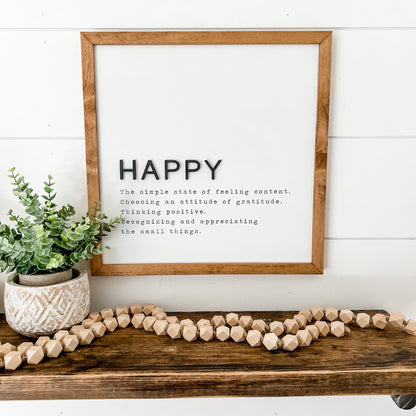 Happy Definition Wood Sign