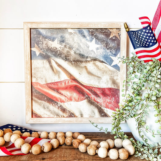 Vintage American Flag Wood Sign - Square Size