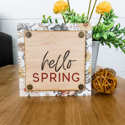 Hello Spring Mini Wood Block