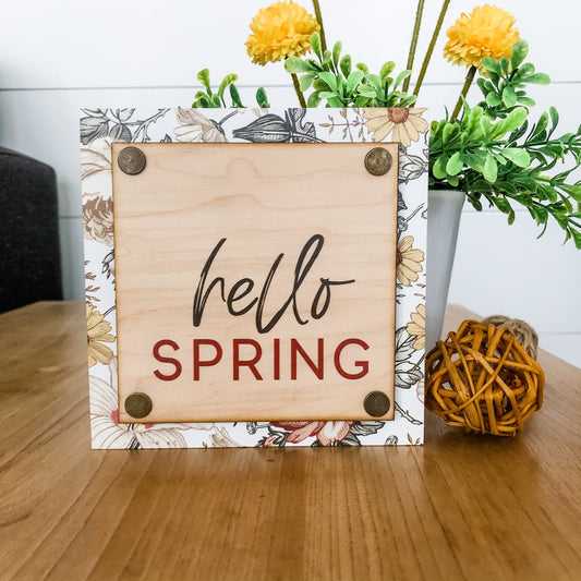 Hello Spring Mini Wood Block
