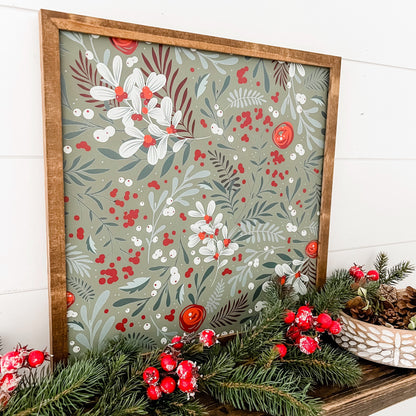 Winter Berry Christmas Floral Layering Sign