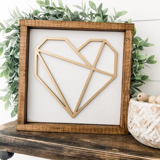 Geometric Gold Heart Wood Sign